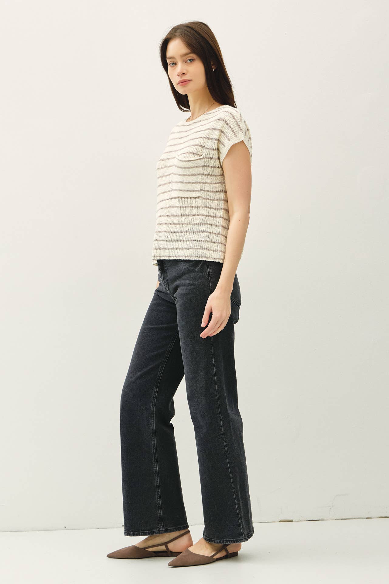 Cap Sleeved Sweater w/ Patch Pocket