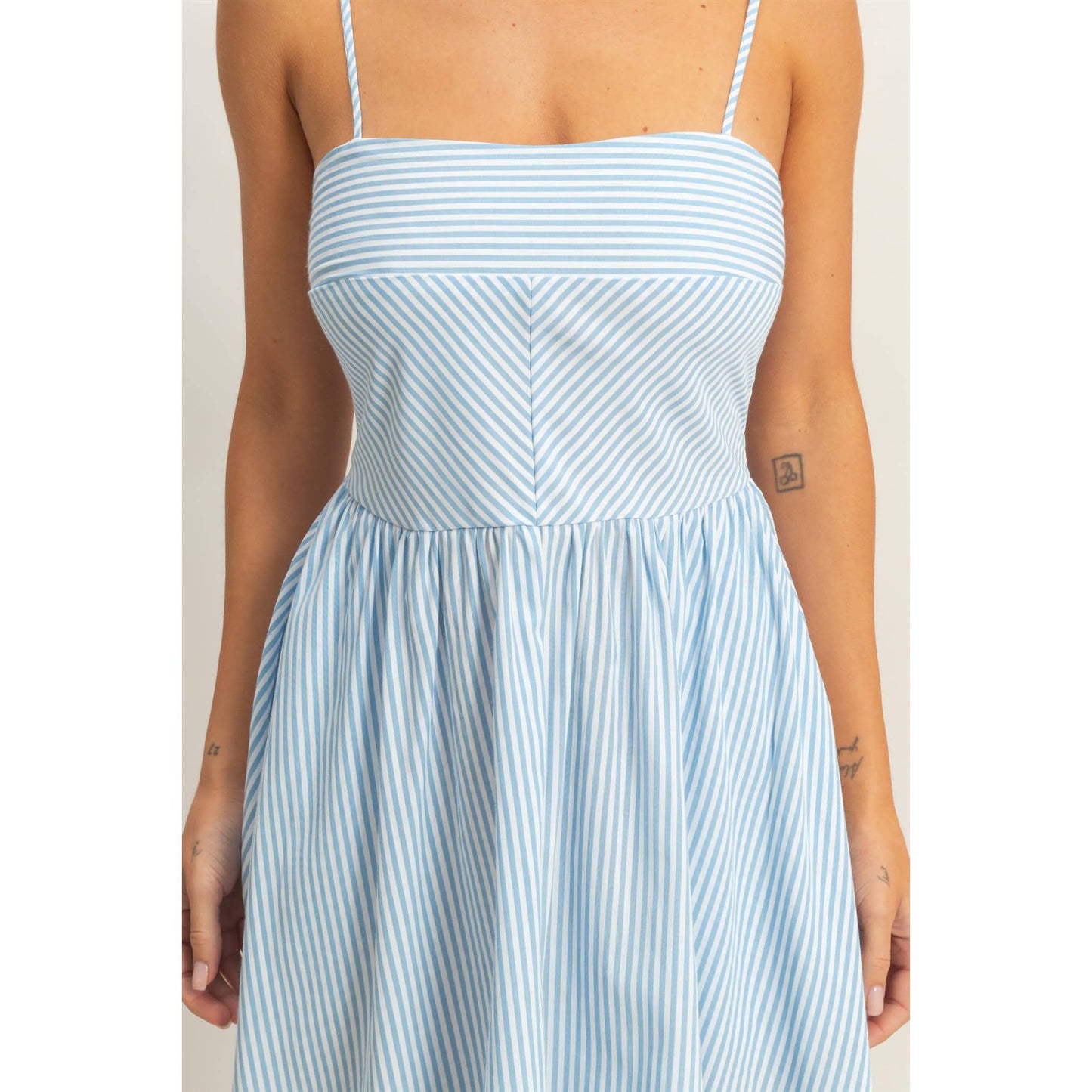 Striped Spaghetti Strap Dress - Blue