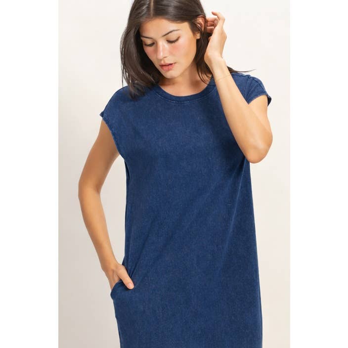 Cap Sleeve Midi Dress - Navy
