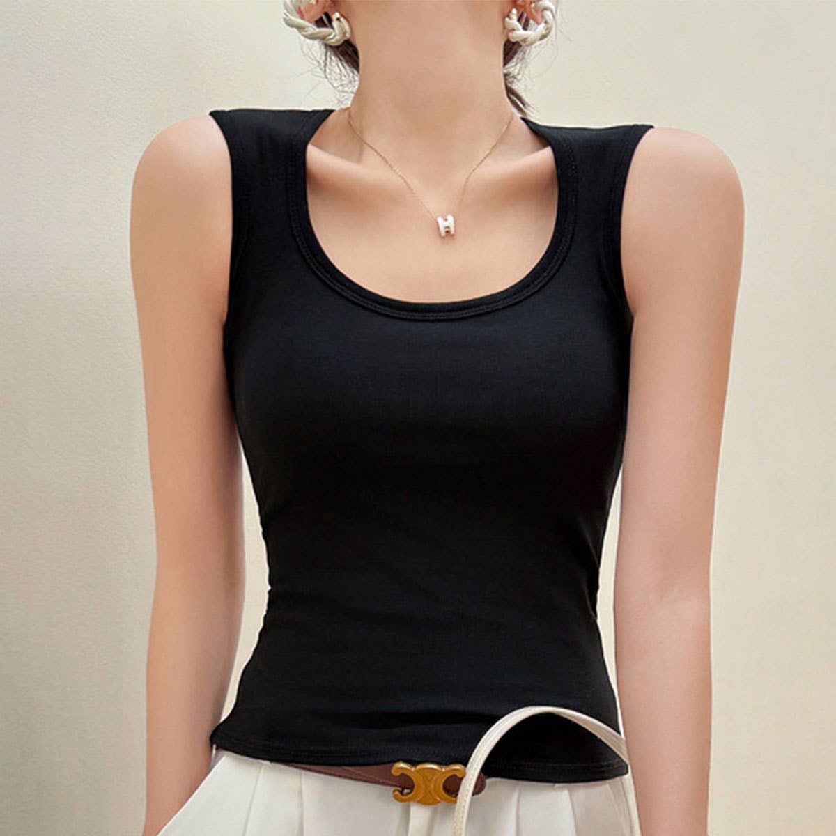 Basic Cotton Camisole Tank Tops With Built In Bra