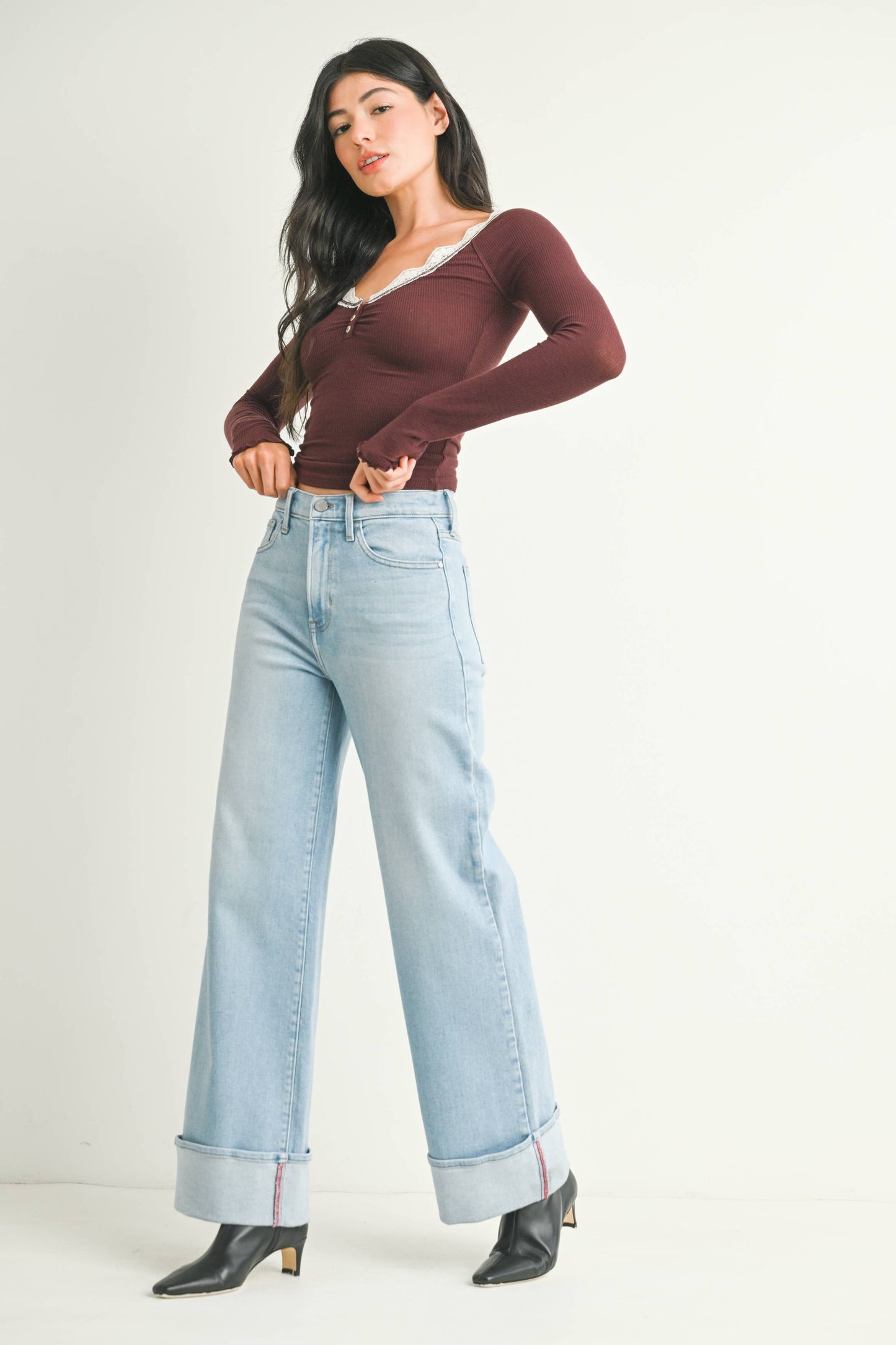 Cuffed Palazzo Jeans