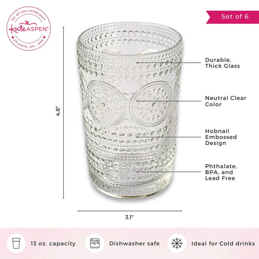 13 oz. Hobnail Beaded Floral Drinking Glasses