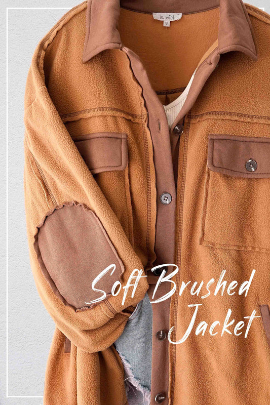 Long Sleeve Fleece Shacket - Camel