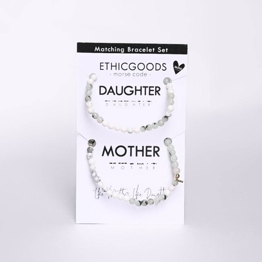 Morse Code Matching Set | MOTHER & MINI DAUGHTER: Cloudy Blue Quartz & Howlite