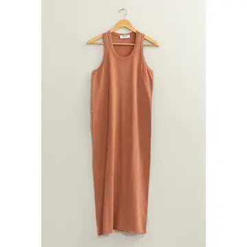 Sleeveless Shift Midi Dress - Baked Clay