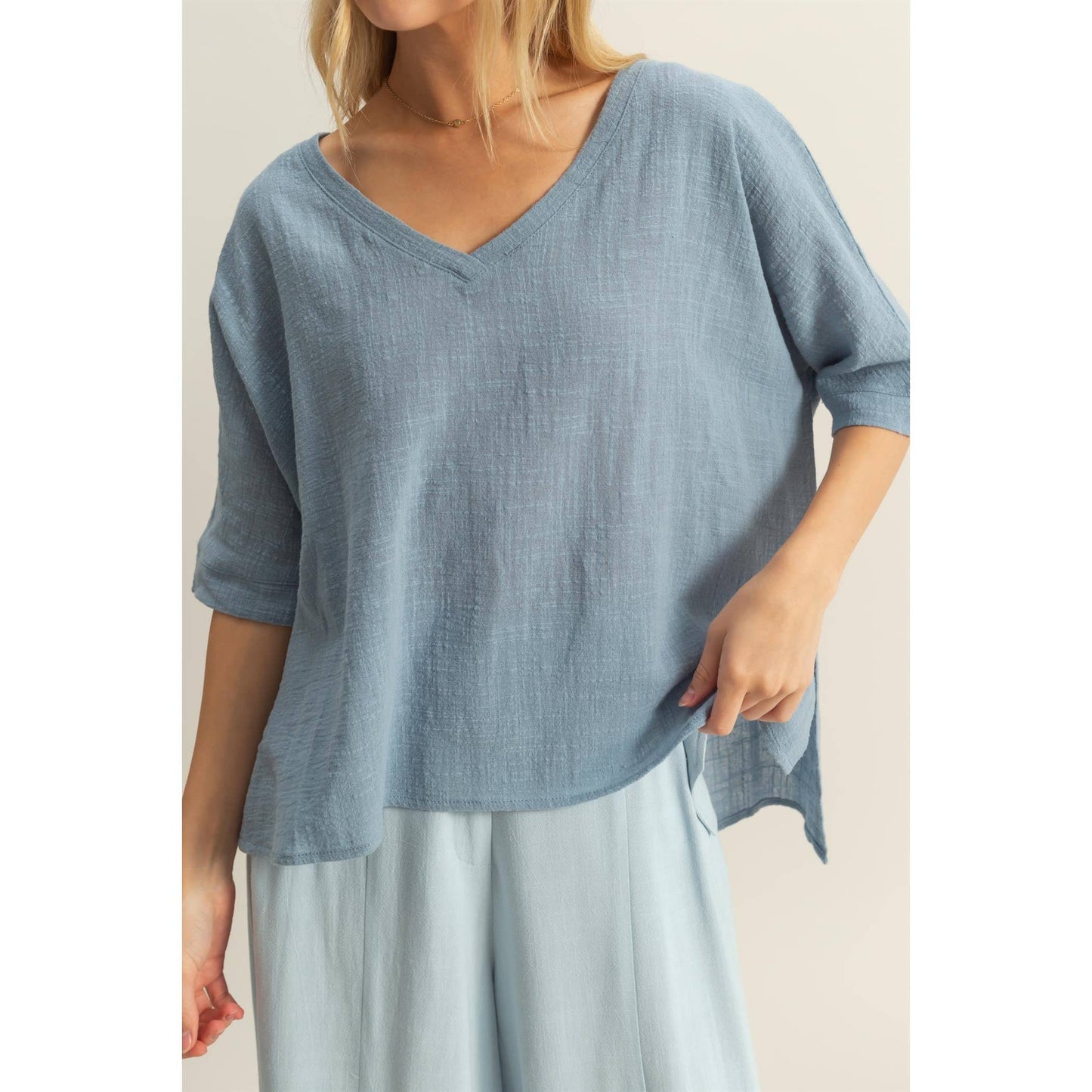Oversized Cotton Top- Ocean Blue