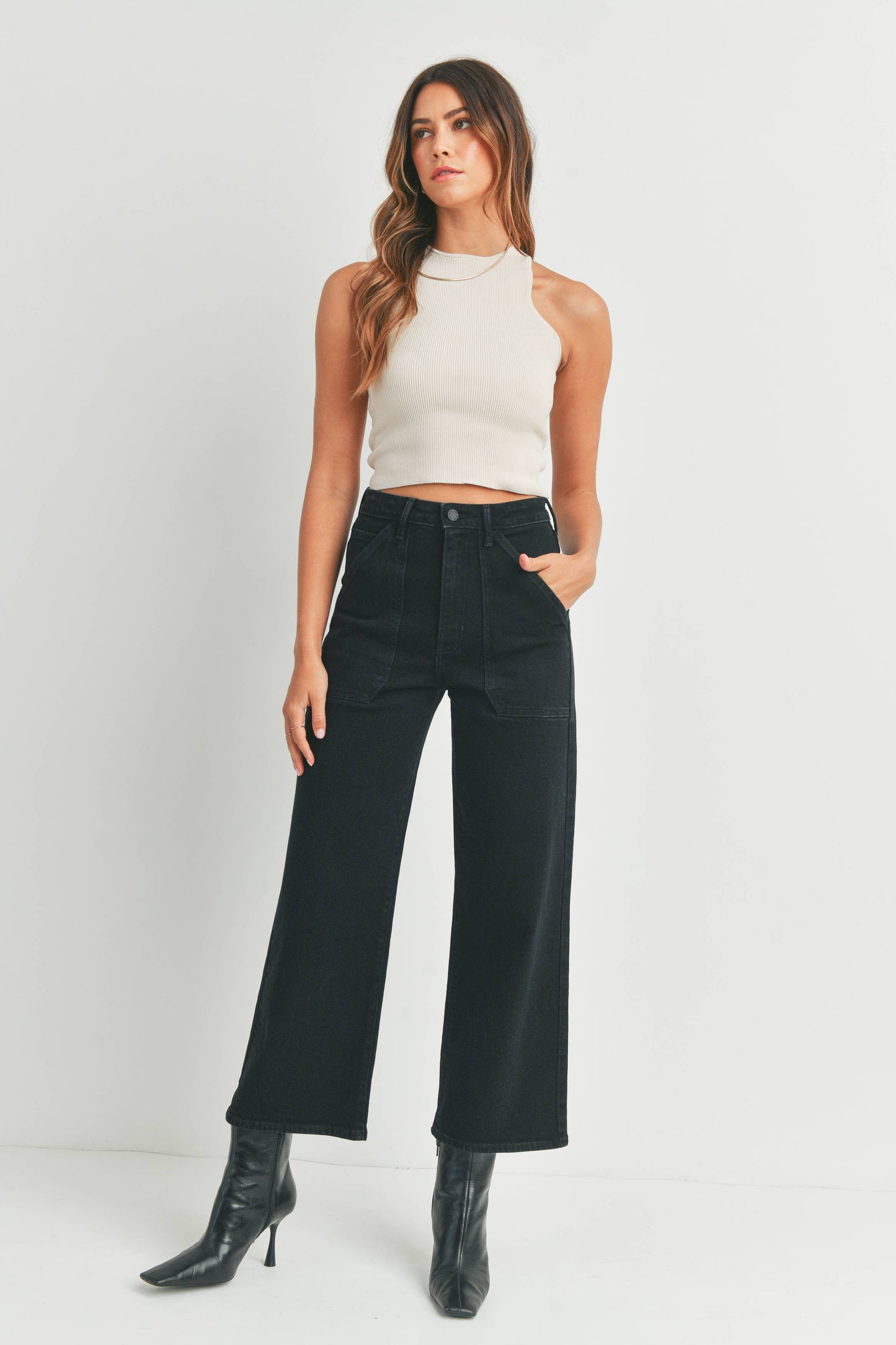 Black Cargo Pocket Wide Leg Jeans