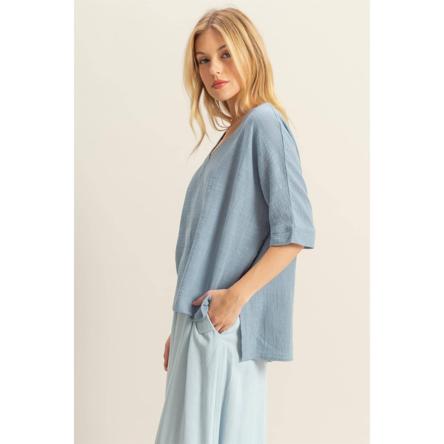 Oversized Cotton Top- Ocean Blue