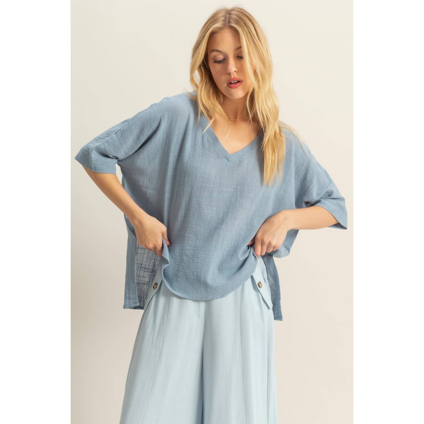 Oversized Cotton Top- Ocean Blue