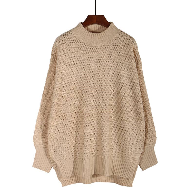 Chunky knit sweater with side split - Beige