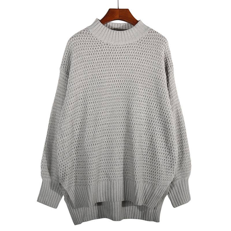 Chunky knit sweater with side split - Grey