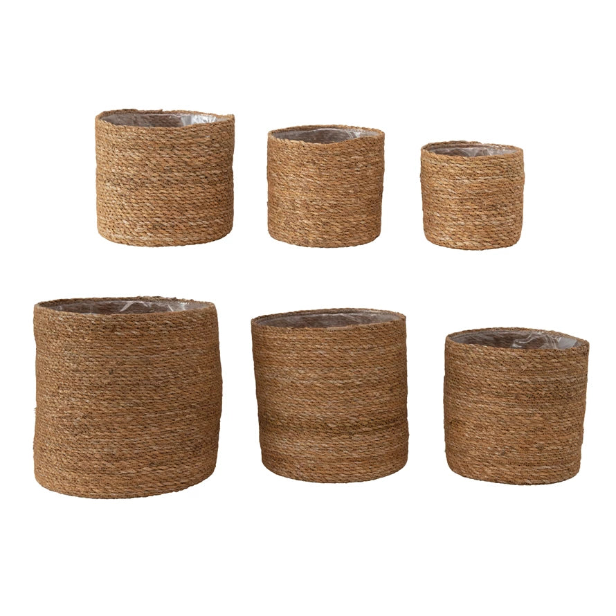 Hand-Woven Planter/Waste Basket with Plastic Lining