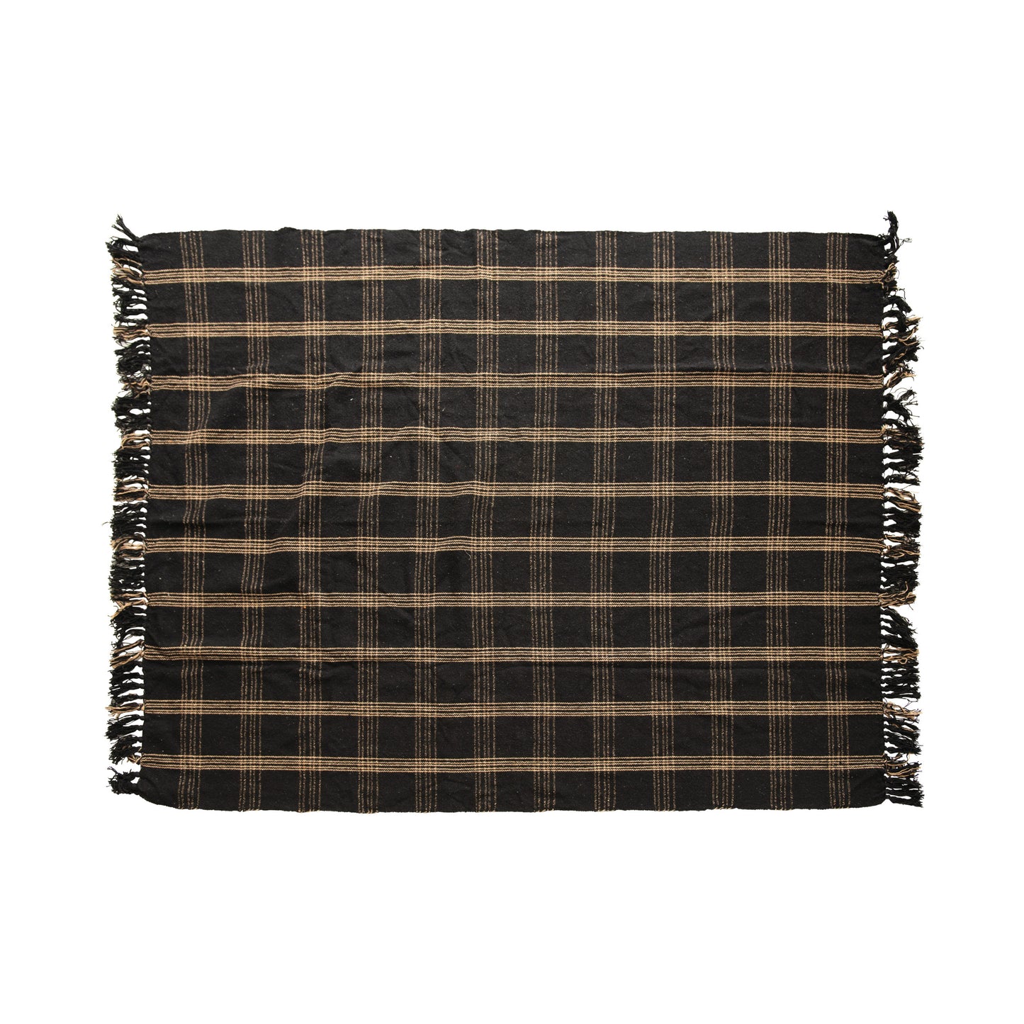 Woven Cotton Blend Throw with Fringe