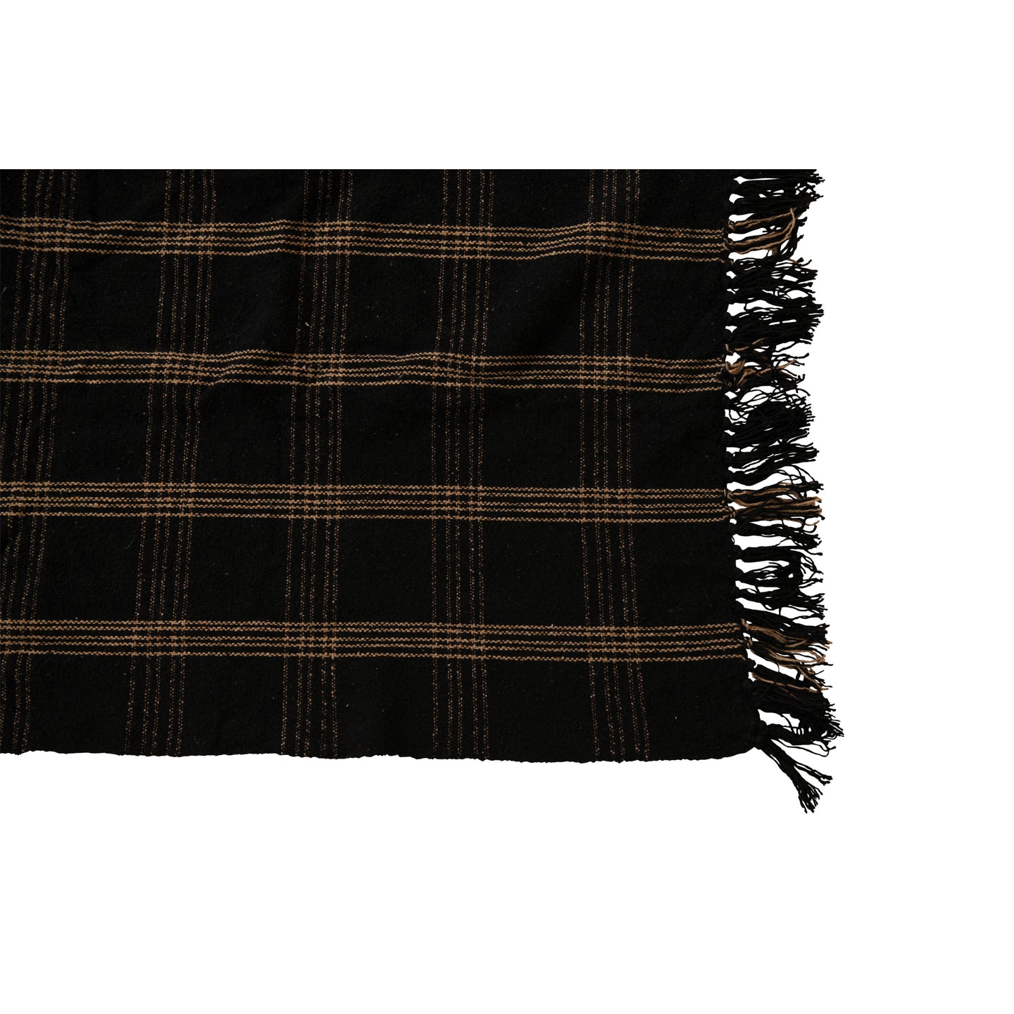 Woven Cotton Blend Throw with Fringe