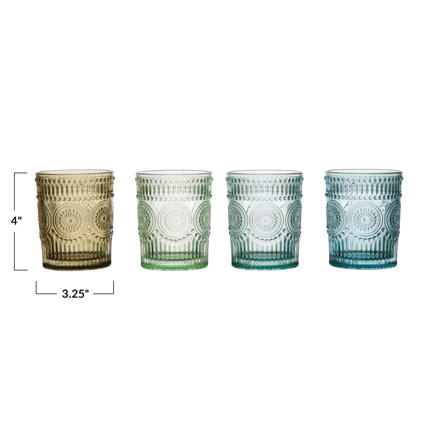 Embossed Drinking Glass, 4 Colors