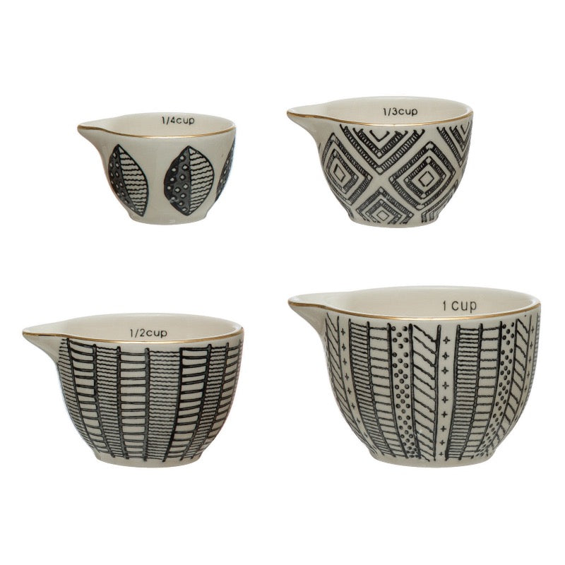 Stoneware Measuring Cups with Pattern, Set of 4