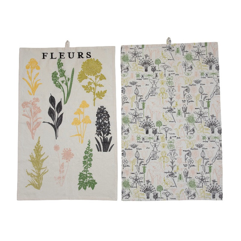 Cotton Garden Print Tea Towels - set of 2