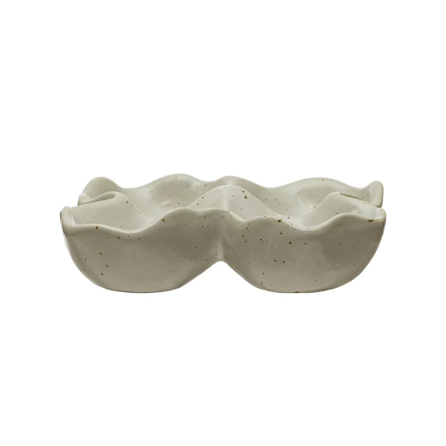 Stoneware Egg Holder, Reactive Glaze, White