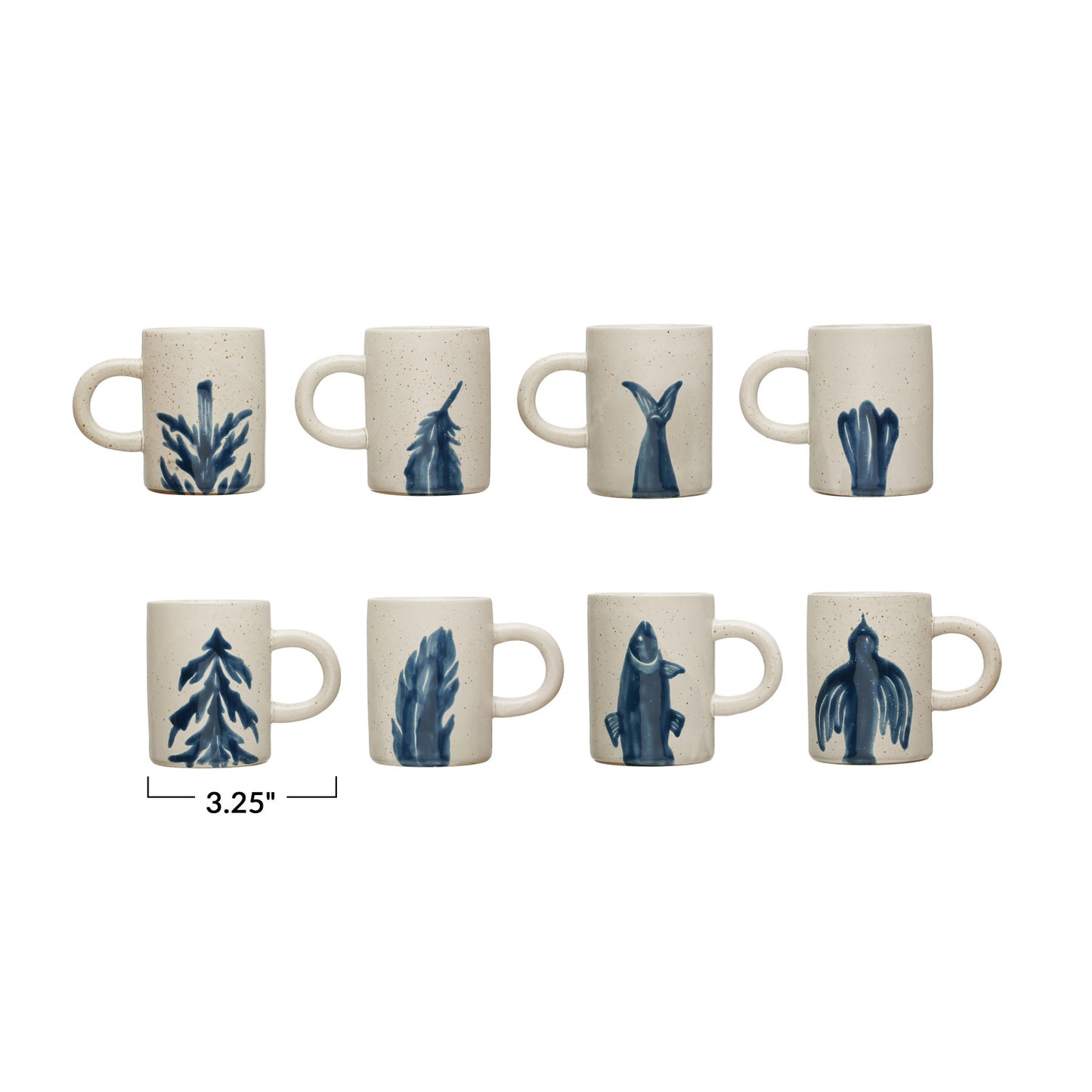 12 oz. Hand-Painted Stoneware Mug w/ Two-Sided Design, Reactive Glaze, 4 Styles