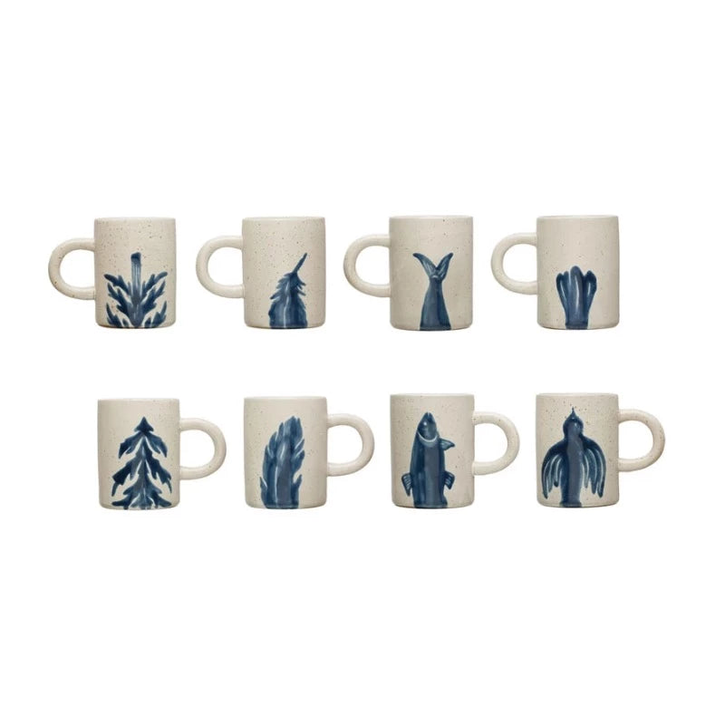 12 oz. Hand-Painted Stoneware Mug w/ Two-Sided Design, Reactive Glaze, 4 Styles