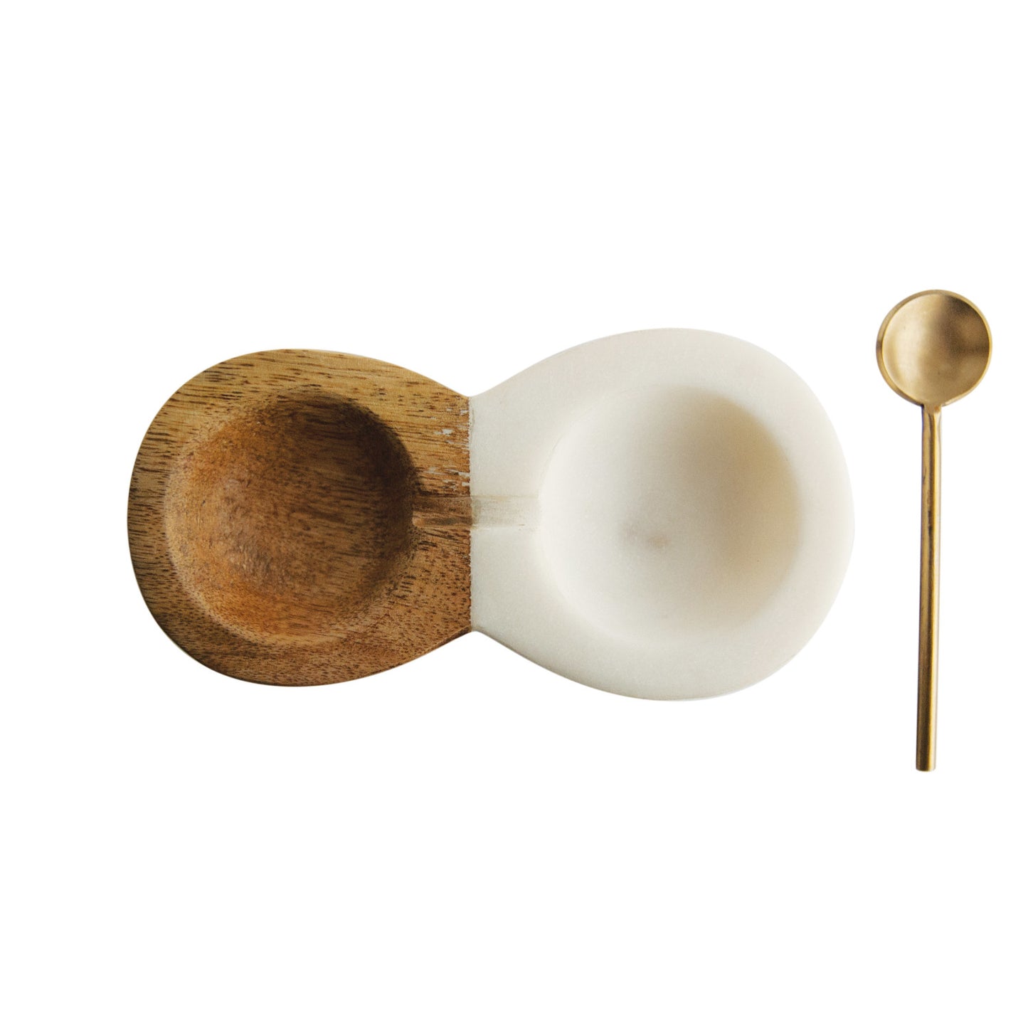 Mango Wood & Marble Pinch Pot w/ Brass Spoon, Set of 2