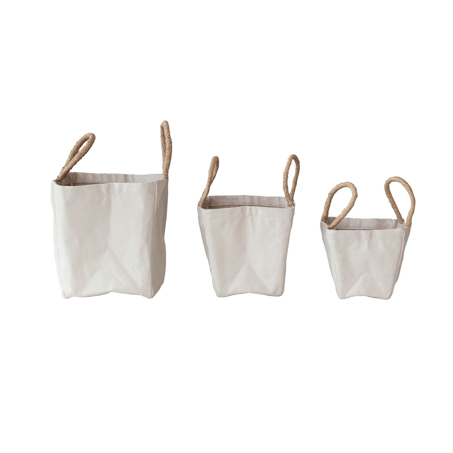 Cotton Canvas Bag w/ Braided Raffia Handles