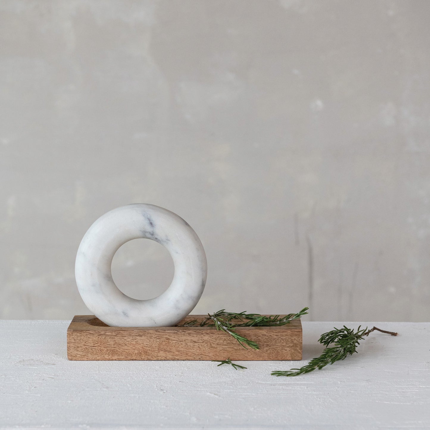 Mango Wood Mortar with Marble Ring Shaped Pestle, Boxed Set of 2