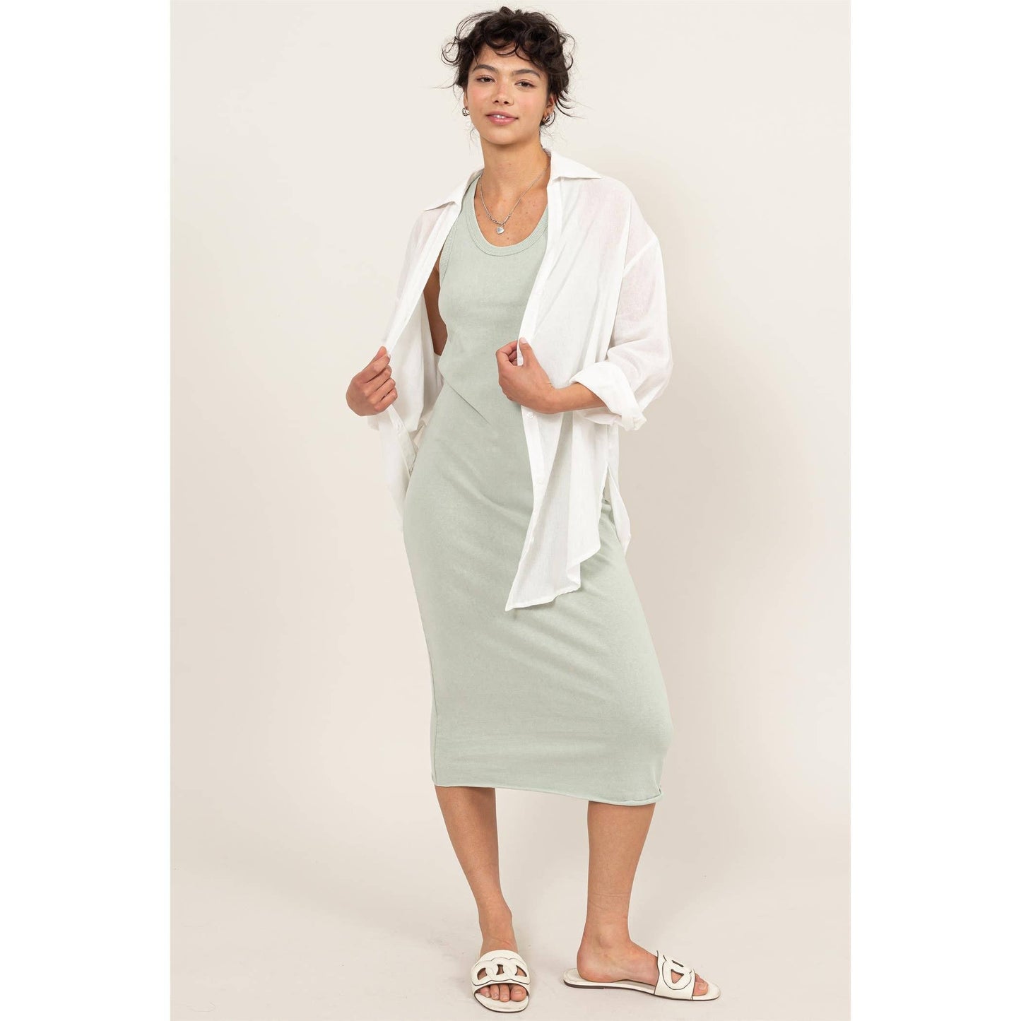 Sleeveless Shift Midi Dress - Mint