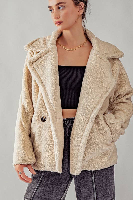 Soft Oversized Sherpa Coat Jacket - Cream