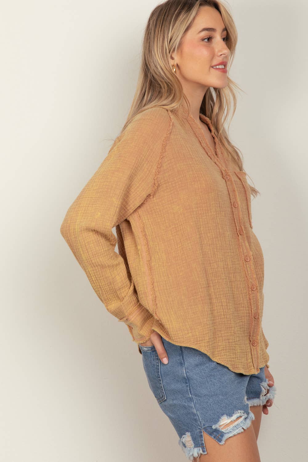 Oversized Cotton Gauze Top - Golden Brown