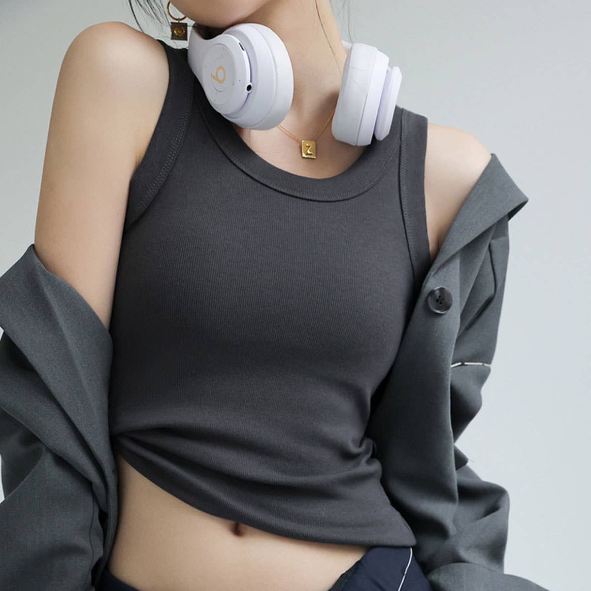 Ribbed Tank With Built In Bra