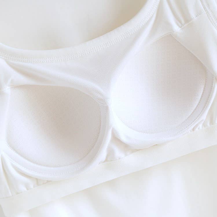 Cotton Blend Built-In Bra Tank Top - White