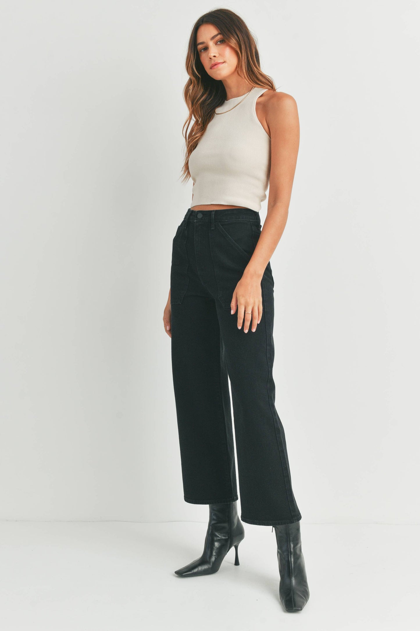 Black Cargo Pocket Wide Leg Jeans