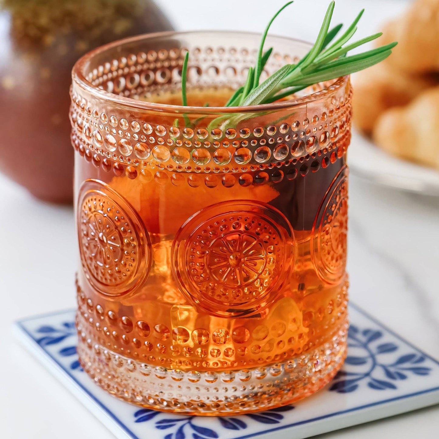 10 oz. Hobnail Beaded Floral Rose Gold Drinking Glasses