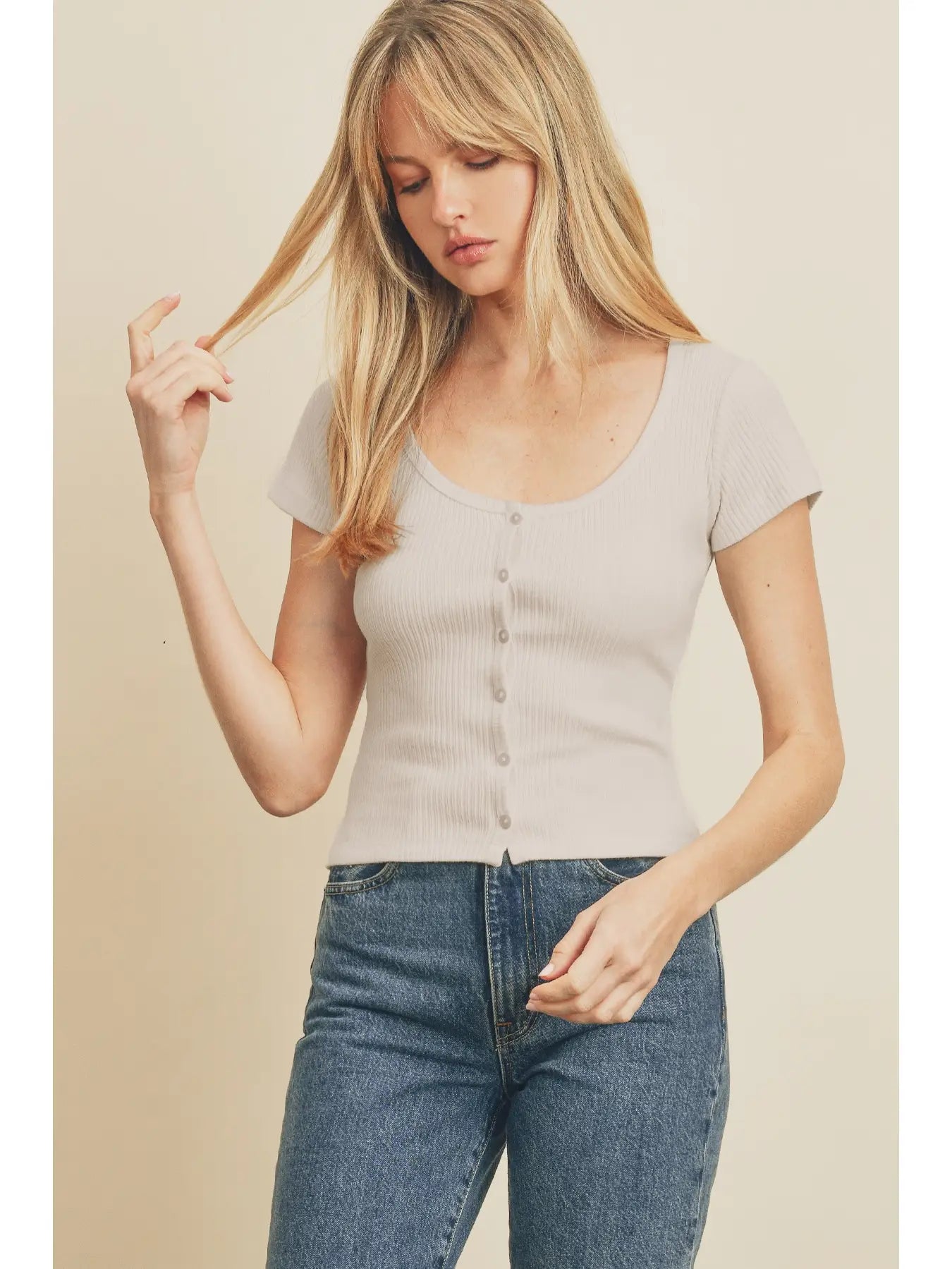 Button-Down Scoop Neck Tee