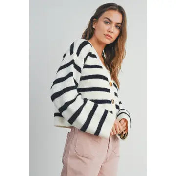Striped Cardigan - Ivory/Black