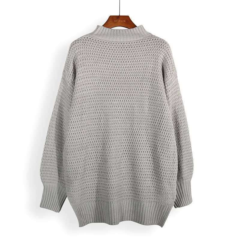 Chunky knit sweater with side split - Grey
