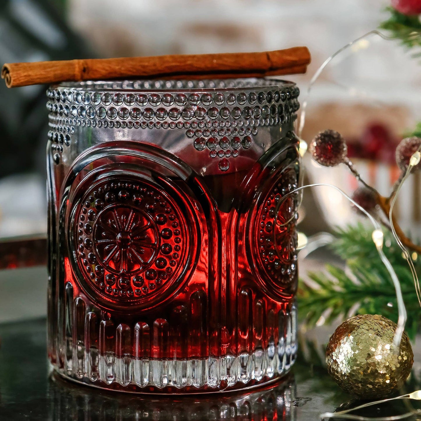 10 oz. Ribbed Retro Arch Floral Smoke Grey Drinking Glasses