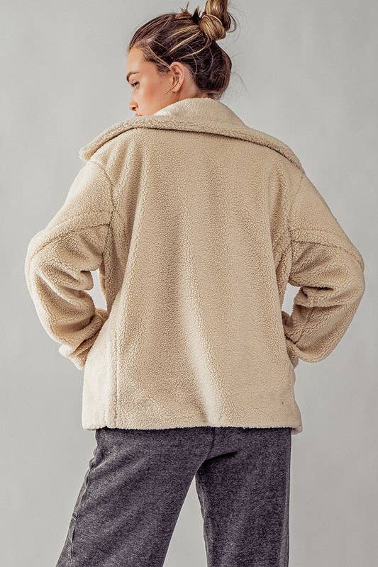 Soft Oversized Sherpa Coat Jacket - Cream