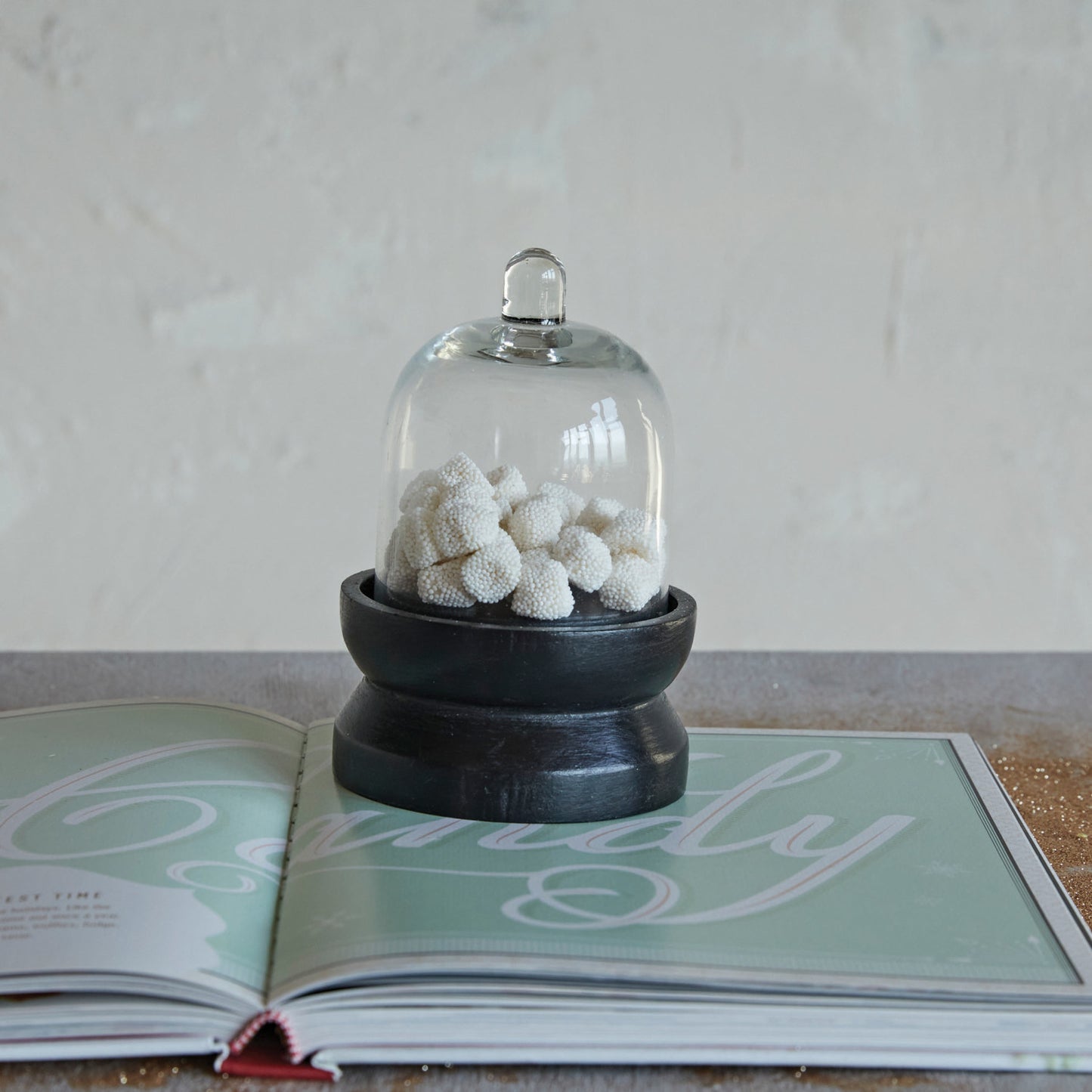 Glass Cloche w/ Mango Wood Pedestal Base
