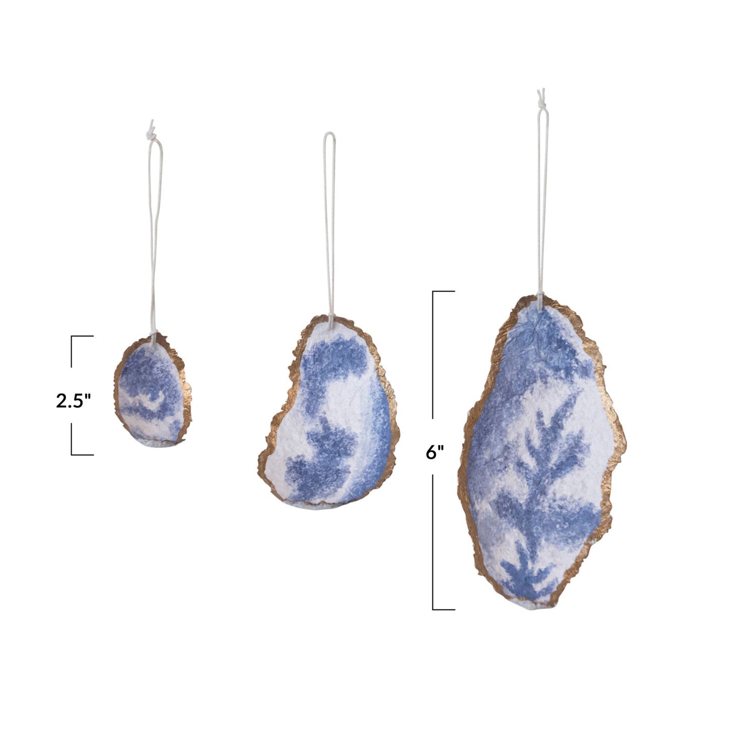 Handmade Paper Mache Oyster Shell Shaped Ornaments -Set of 3