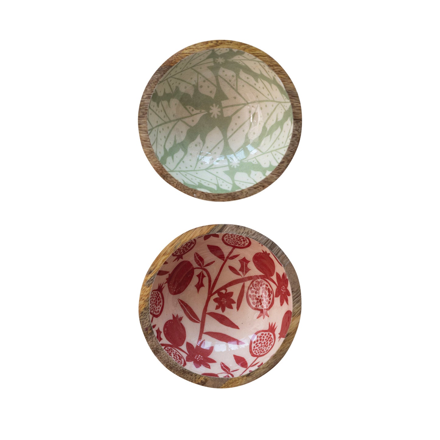 Enameled Mango Wood Footed Bowl w/ Pomegranate/Tree Pattern, 2 Styles