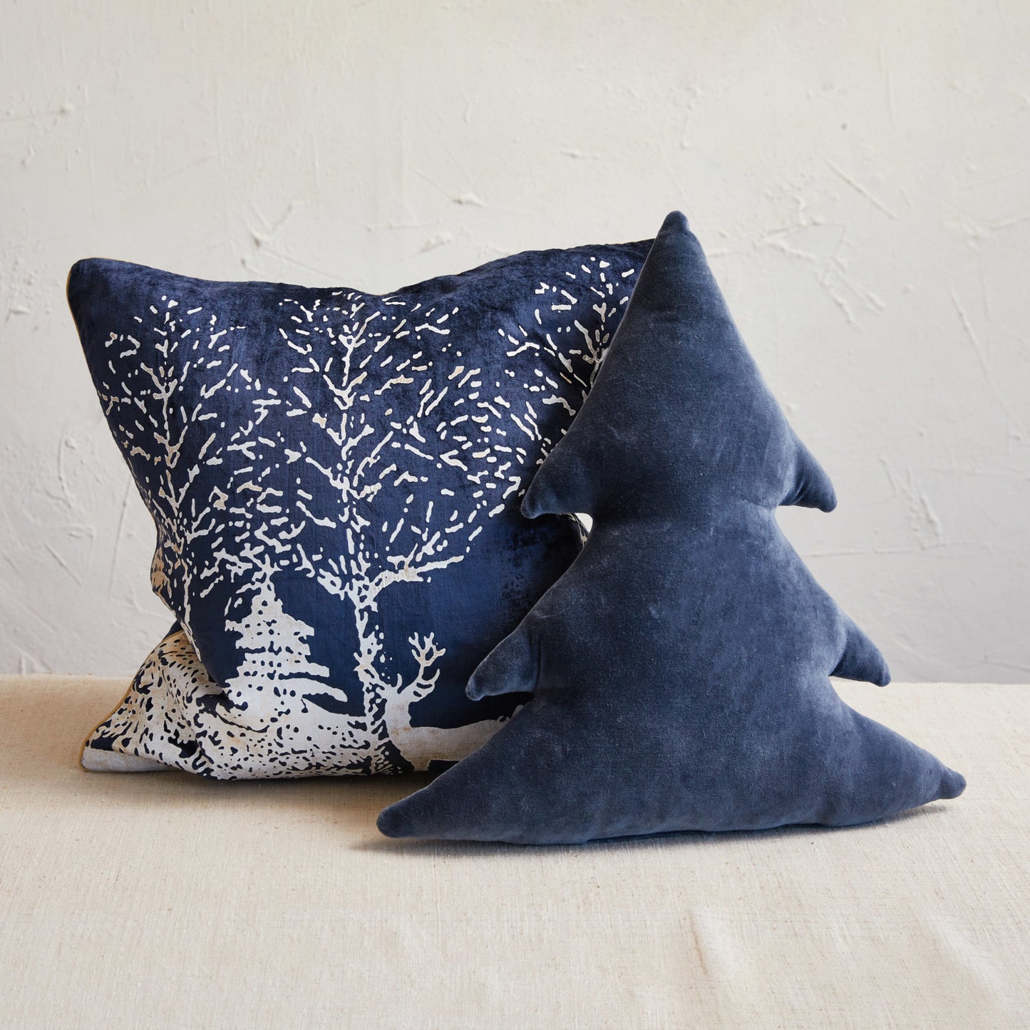 Velvet Tree Shaped Pillow - Navy