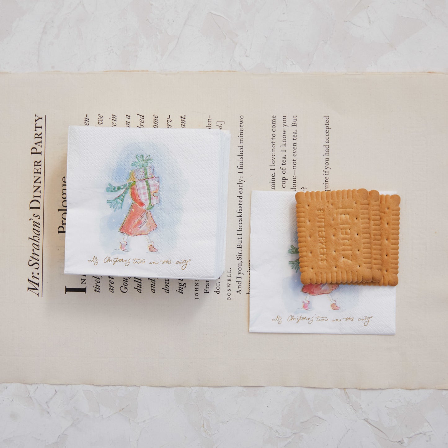 Square Paper Cocktail Napkins w/ Holiday Girl "It's Christmas Time in the City"