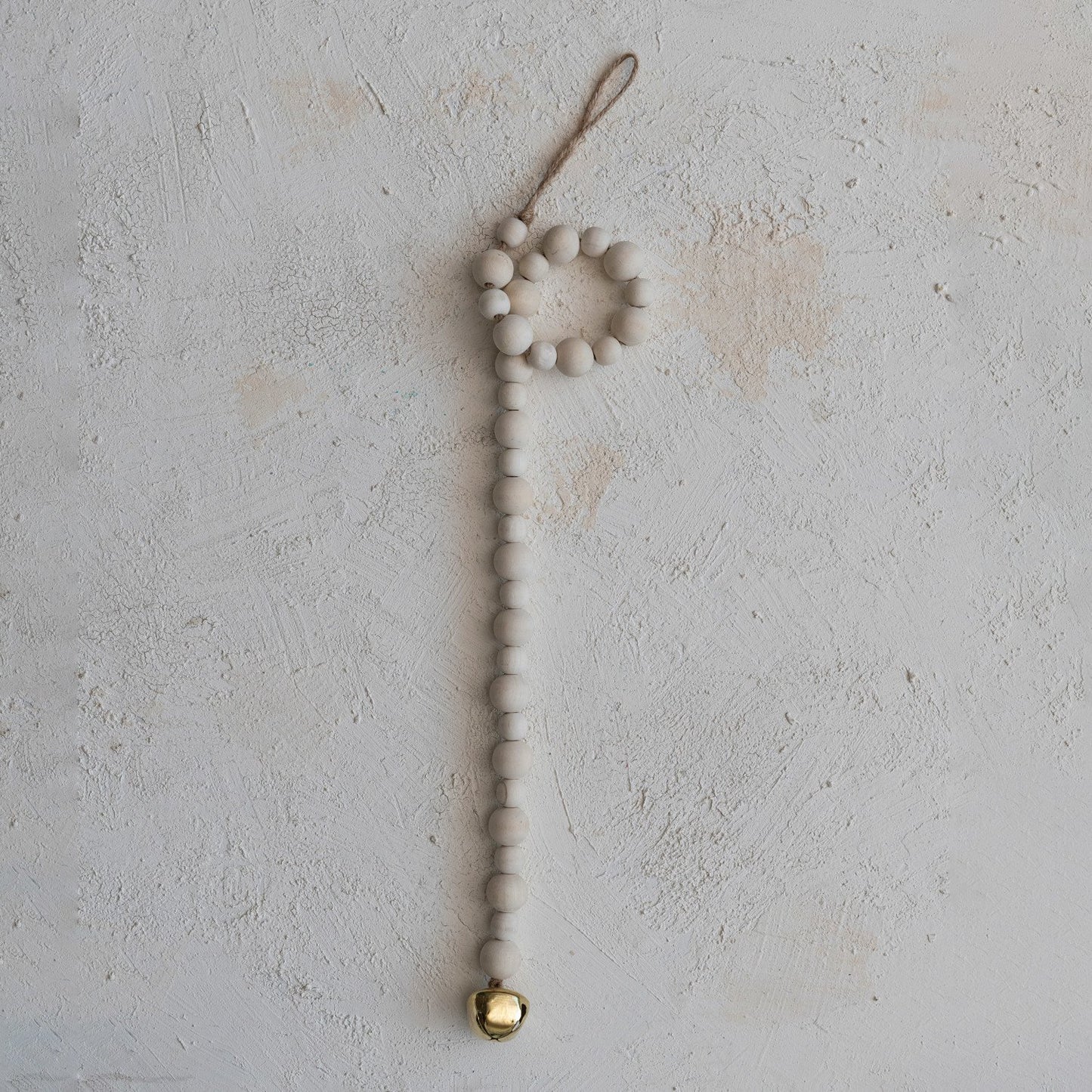 Paulownia Wood Bead Garland w/ Jingle Bell, Natural & Gold Finish