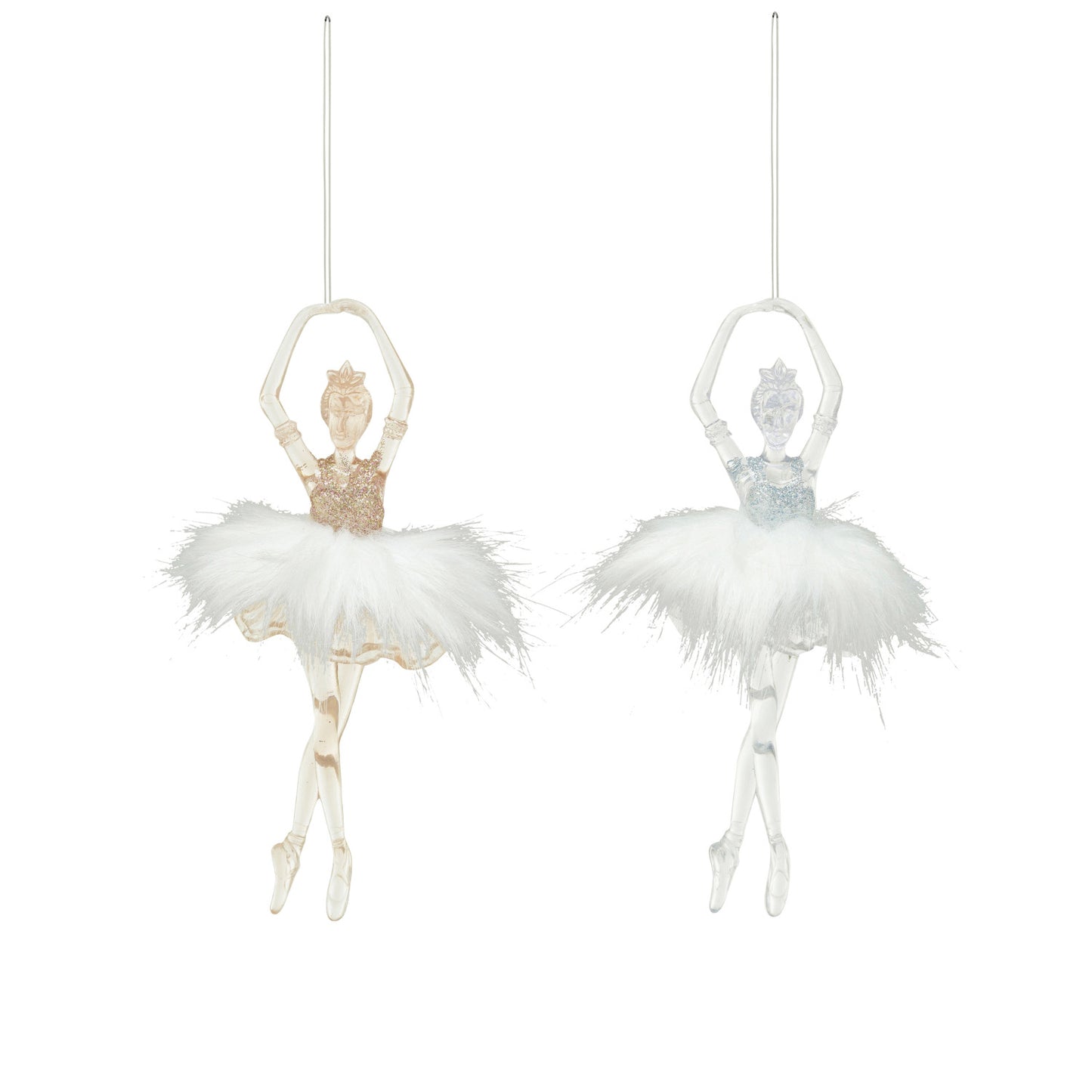 Acrylic Ballerina w/ Glitter & Faux Fur Skirt Ornament, 2 Colors
