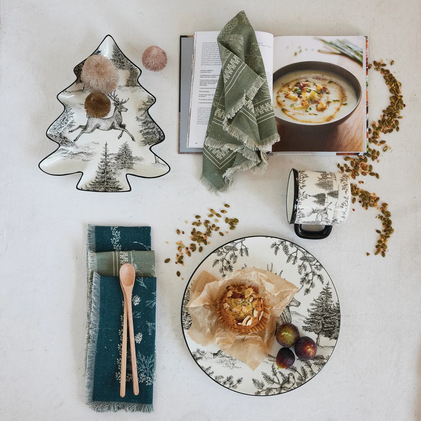 Round Platter w/ Woodland Deer Scene