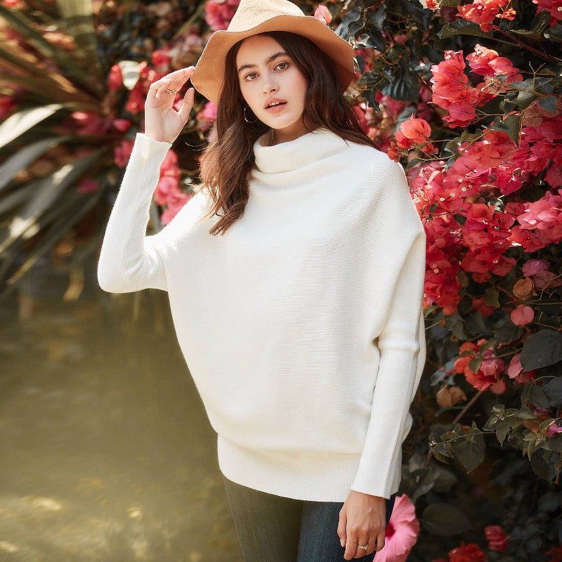 Slouch Neck Dolman Pullover - Cream