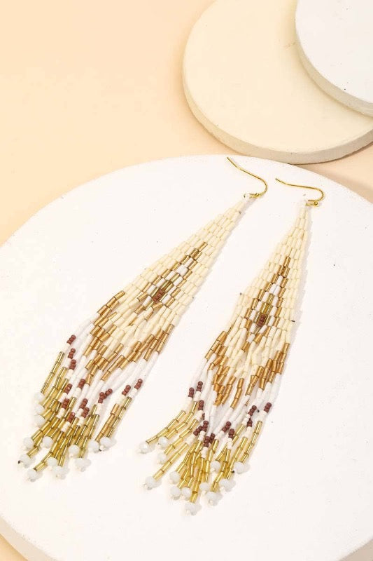 Seed Beaded Fringe Drop Earrings