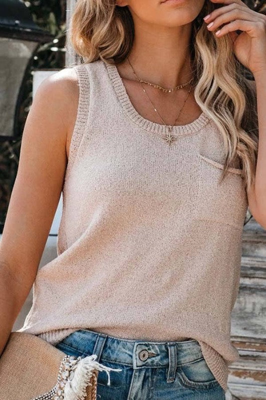 Soft Loose Knitted Tank Top - Beige